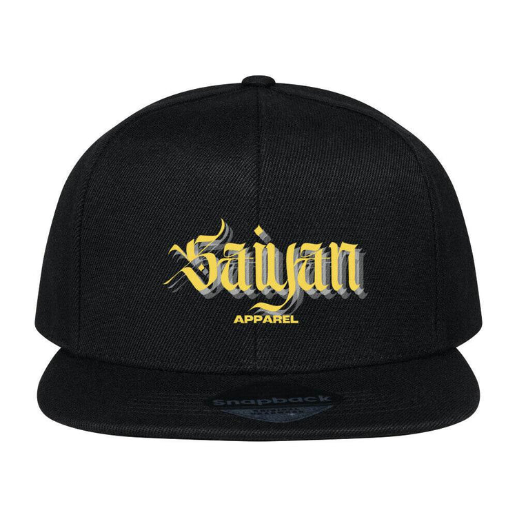 Saiyan Apparel Snap Cap black snapback hat with logo and adjustable closure
