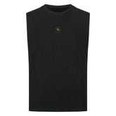 Sleeveless oversized Saiyan Genetics tee in black with rounded neckline and bio-cotton fabric