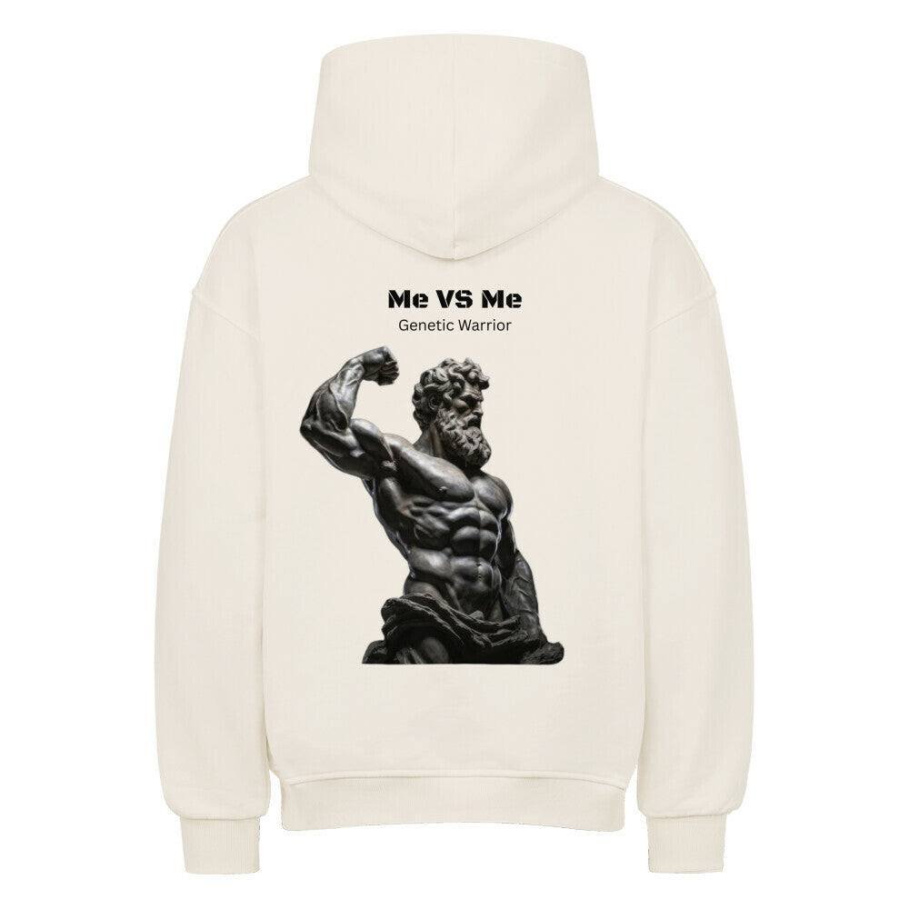 black Saiyan Genetics MevsMe oversized hoodie with Saiyajin design, breathable cotton-polyester blend, relaxed fit for fitness fans