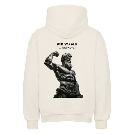 black Saiyan Genetics MevsMe oversized hoodie with Saiyajin design, breathable cotton-polyester blend, relaxed fit for fitness fans