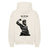 black Saiyan Genetics MevsMe oversized hoodie with Saiyajin design, breathable cotton-polyester blend, relaxed fit for fitness fans