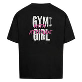 Woman wearing Saiyan Genetics Gym Girl Oversized Shirt made of breathable cotton in fitness studio