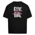 Woman wearing Saiyan Genetics Gym Girl Oversized Shirt made of breathable cotton in fitness studio