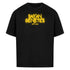 Black Saiyan Genetics Oversized Shirt with white logo, anime streetwear style, 100% cotton, available in multiple sizes