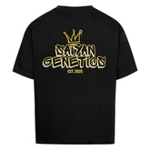Black Saiyan Genetics oversized shirt with anime graphic, casual manga style tee in breathable cotton