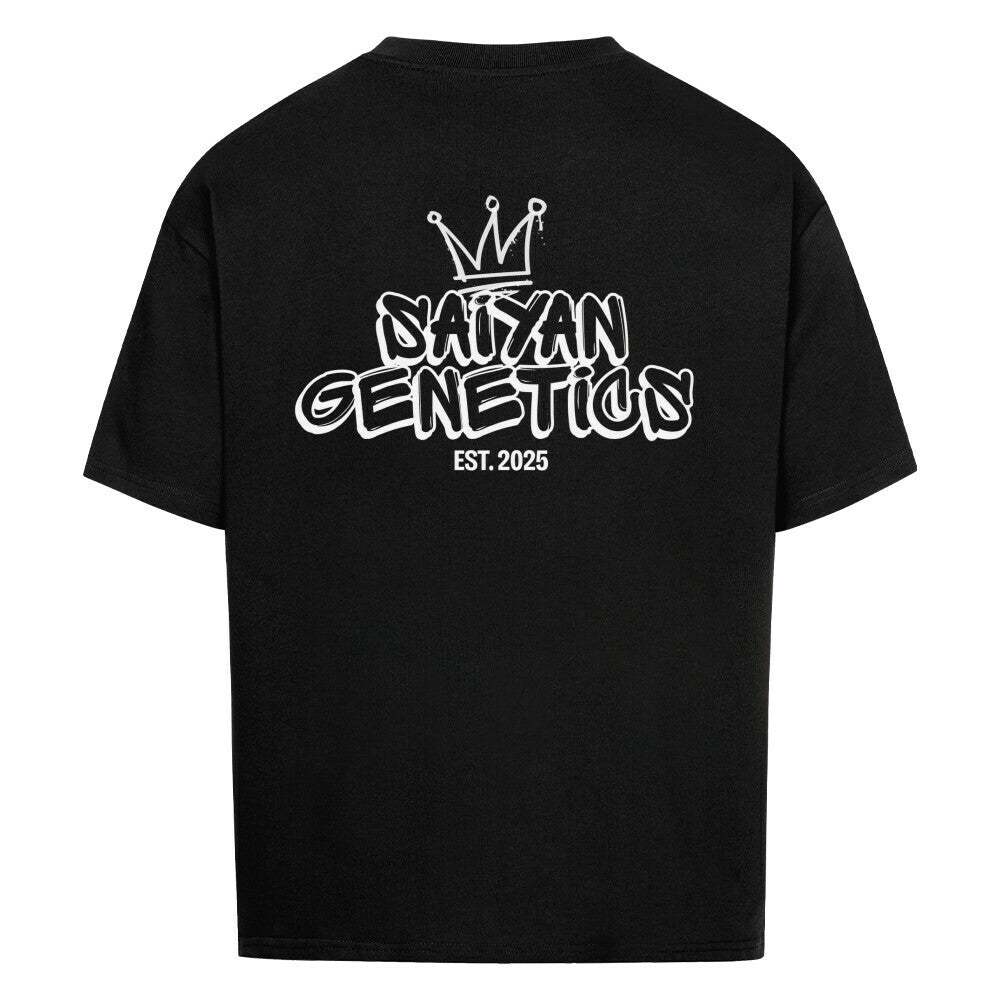 Saiyan Genetics Oversized Shirt in black with bold anime-inspired design and relaxed fit on white background