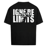 Oversized Saiyan Apparel Limits shirt in black with white logo, made of 100% cotton, styled casually for men and women