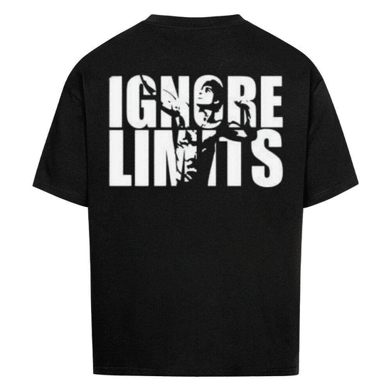 Oversized Saiyan Apparel Limits shirt in black with white logo, made of 100% cotton, styled casually for men and women