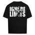 Oversized Saiyan Apparel Limits shirt in black with white logo, made of 100% cotton, styled casually for men and women