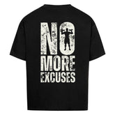 Saiyan Apparel No Excuses oversized shirt in white with bold black text design, made of 100% cotton
