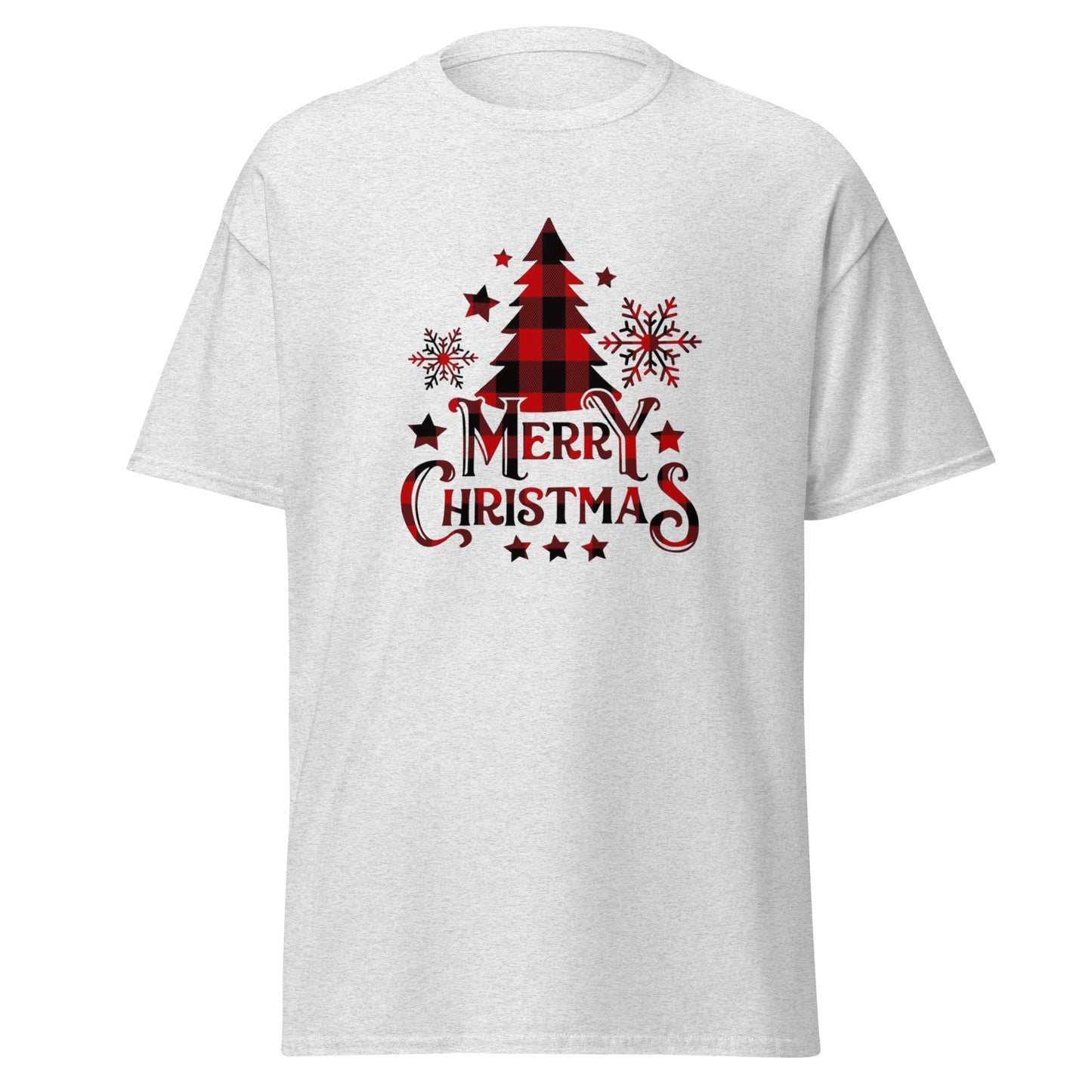 Weihnachts T-Shirt in Ash - Merry Christmas Tannenbaum Unisex Vorderansicht