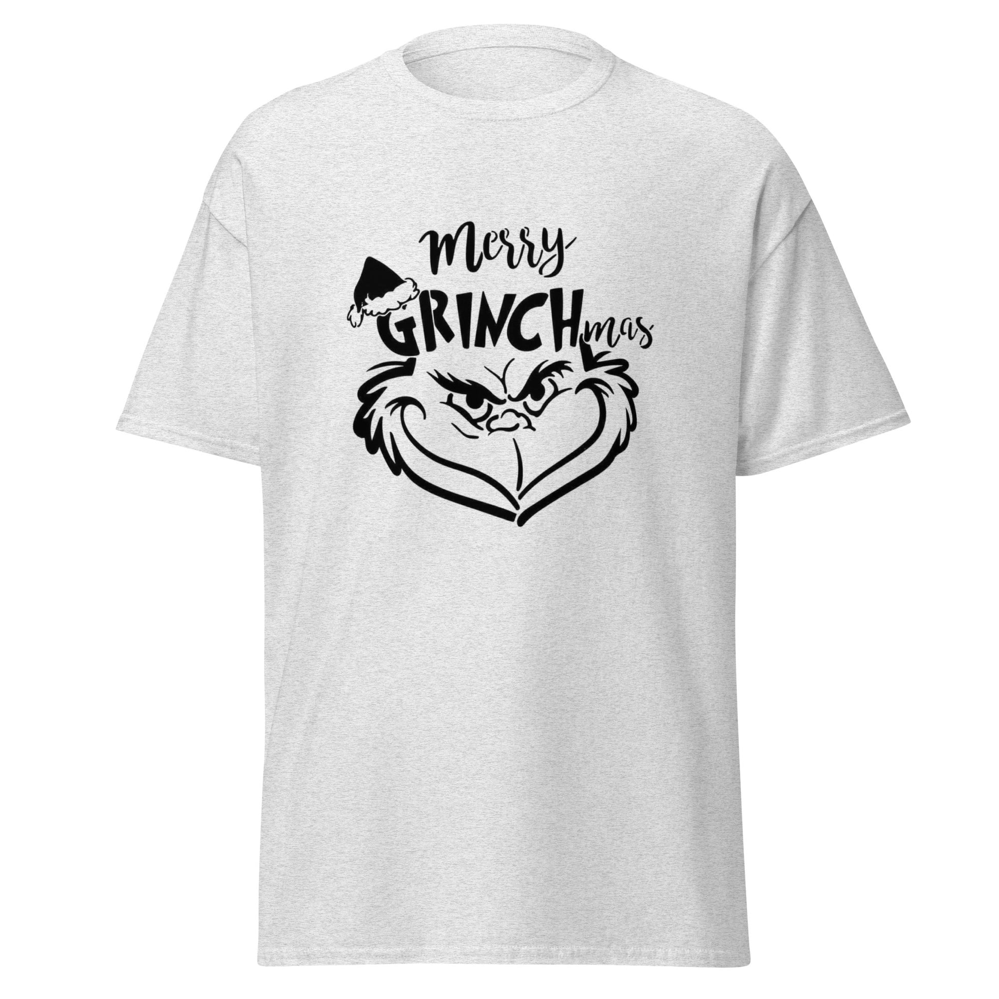 Grinch T-Shirt in Ash - Merry Grinchmas Gesicht Design Vorderansicht