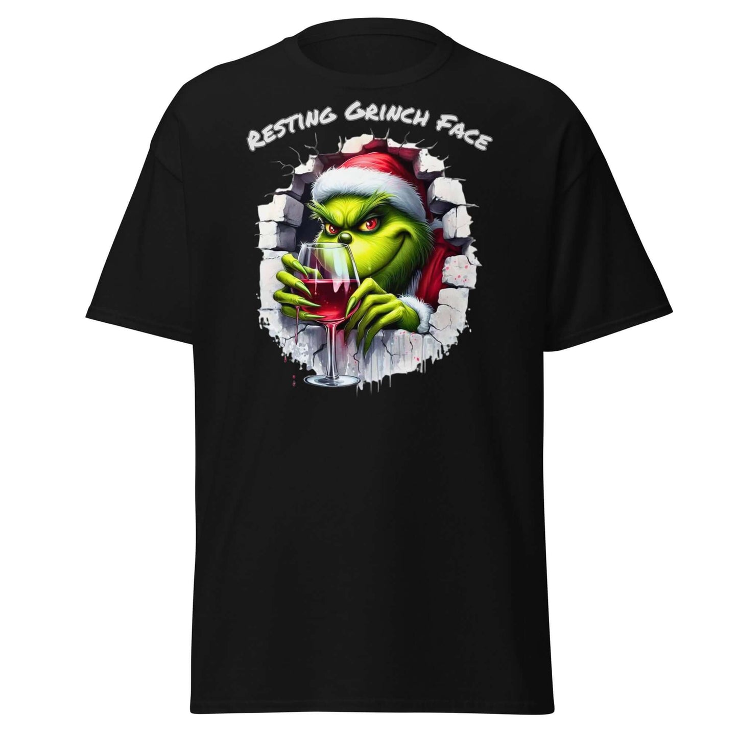 Resting Grinch Face T-Shirt Schwarz - Vorderseite mit 3D Grinch Design