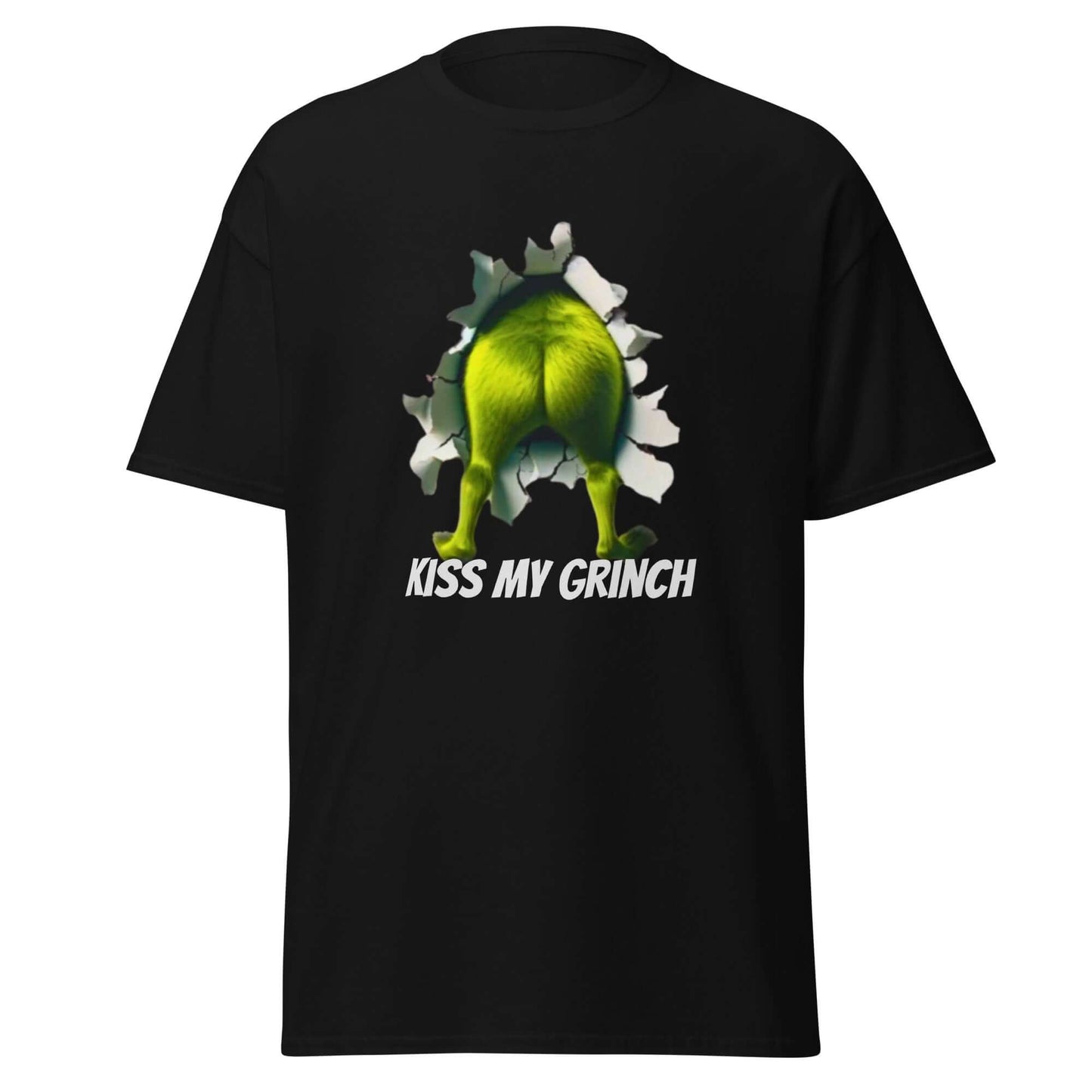 Kiss My Grinch T-Shirt Schwarz - Vorderseite mit Kiss My Grinch Design