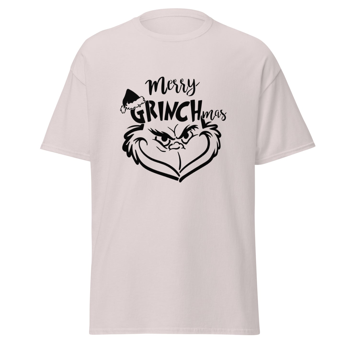 Grinch T-Shirt in Ice Grey - Merry Grinchmas Gesicht Design Vorderansicht