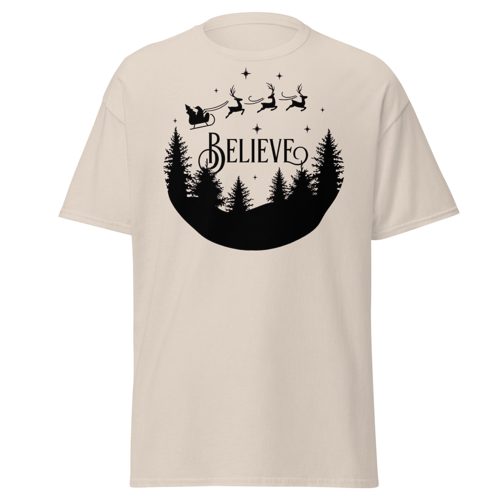 Believe Weihnachts T-Shirt in Natural - Rentier Design Unisex Vorderseite