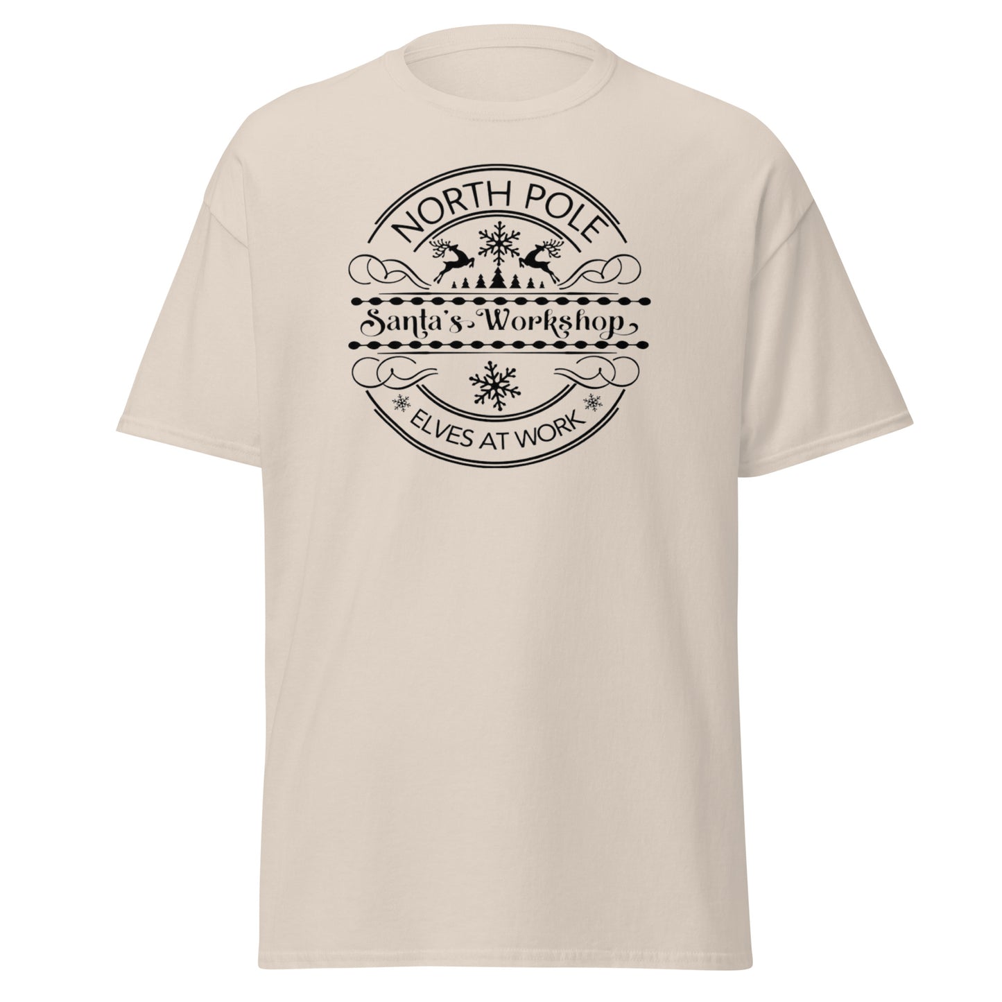 North Pole Santa's Workshop T-Shirt in Natural - Unisex Weihnachts Tee Vorderansicht