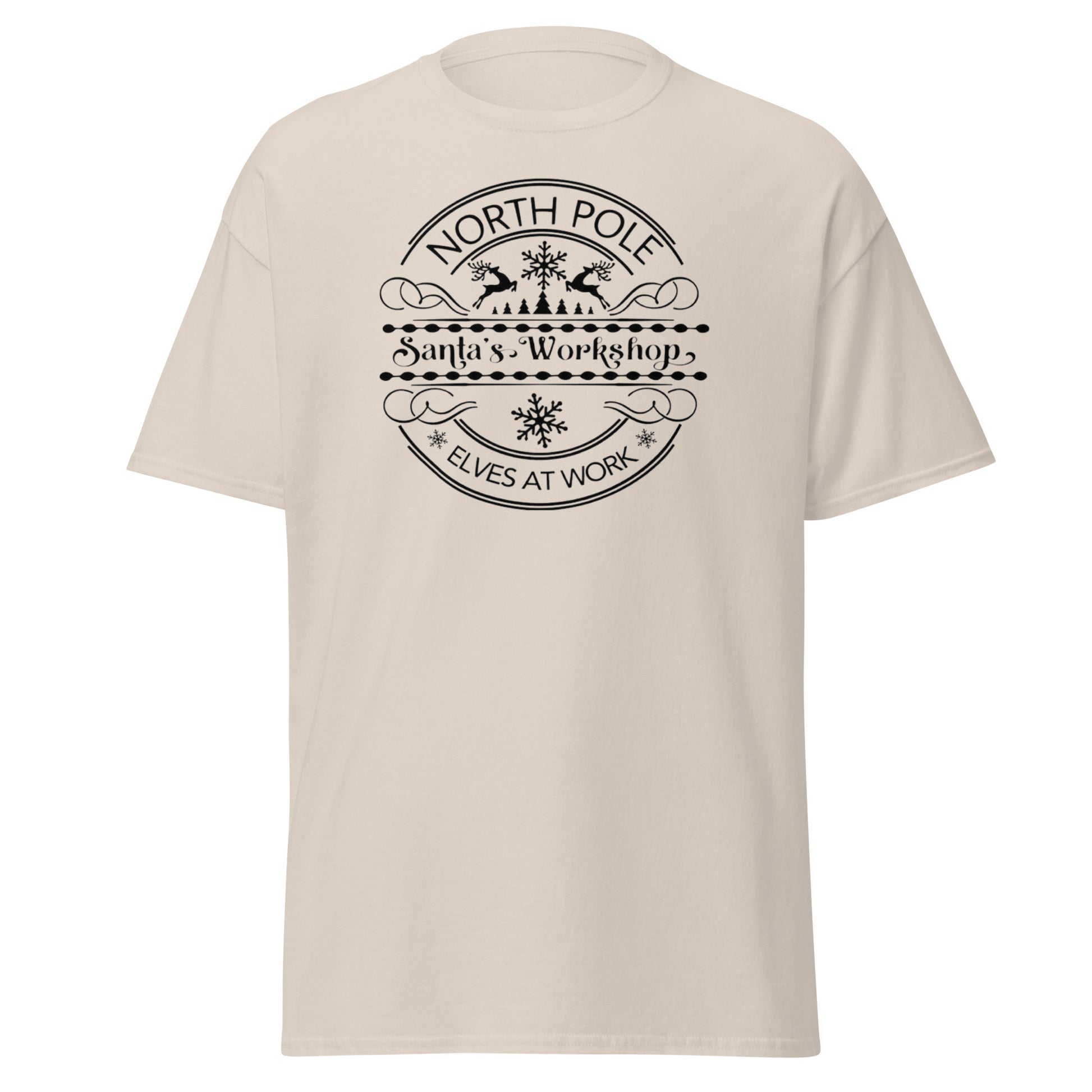 North Pole Santa's Workshop T-Shirt in Natural - Unisex Weihnachts Tee Vorderansicht