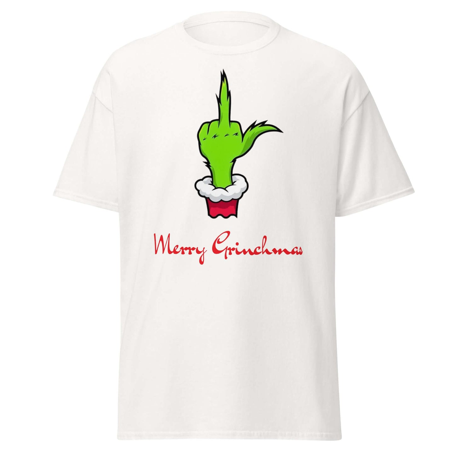 Merry Grinchmas T-Shirt Weiß - Vorderseite mit Grinch Design