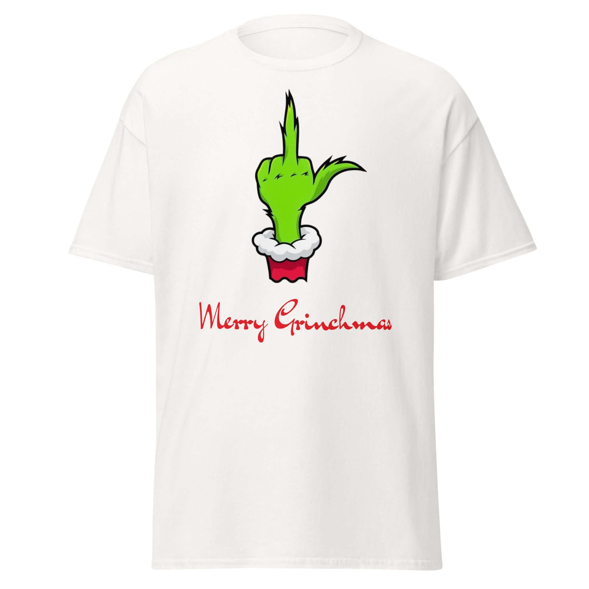 Merry Grinchmas T-Shirt Weiß - Vorderseite mit Grinch Design